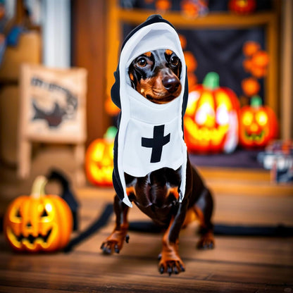 PET SHOW Nun Dog Costume For Small Medium Dogs Halloween Cosplay Outfit Black White Cloak Dress Up Pets Apparel Holiday Party Clothes Boys Girls - Apple Promo New