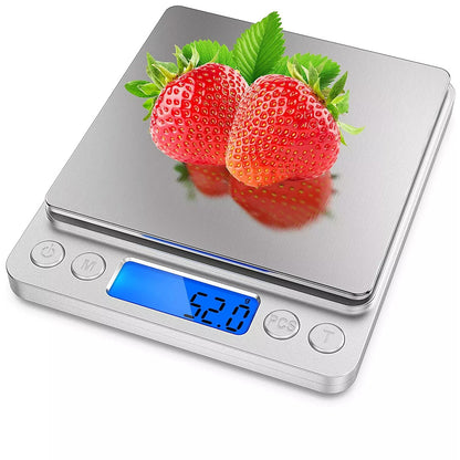 Small Digital Food Scale Ounce OZ and Gram Scale, Kitchen Scale 3000G 0.1G High Precision for Baking, Soap Making, Jewelry, Includes 2 Trays and Batteries, 9 Units, Tare Function, Easy to Store