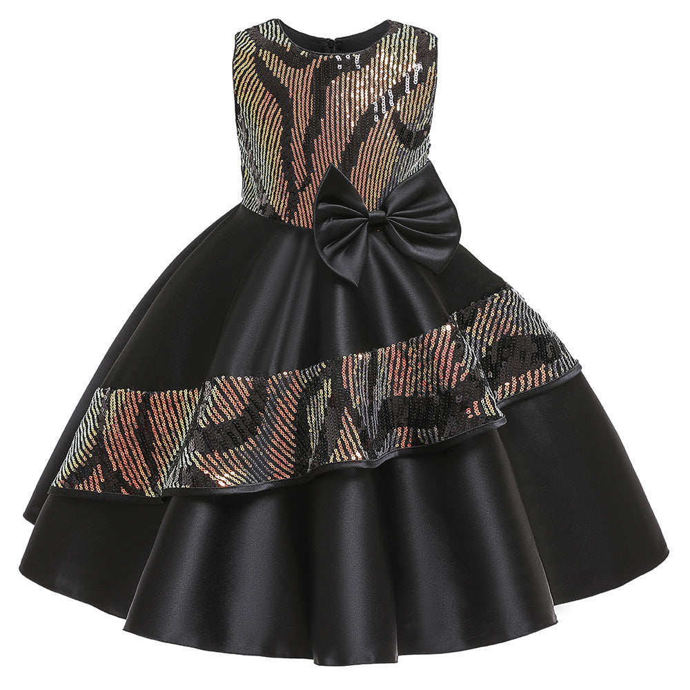 Sleeveless sequined satin children dress - Apple Promo New