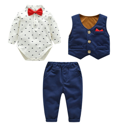 Spring New Childrens Suit Gentleman Wearing Bow Tie Baby Suit One-Year-Old - Apple Promo New