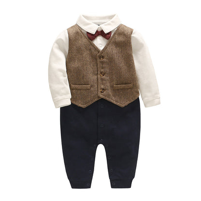 Newborn Clothes Baby Full Moon One Year Old Gentleman Romper - Apple Promo New