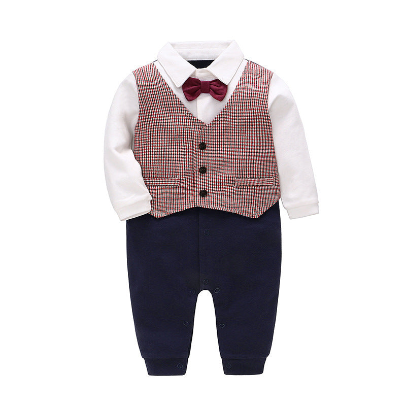 Newborn Clothes Baby Full Moon One Year Old Gentleman Romper - Apple Promo New