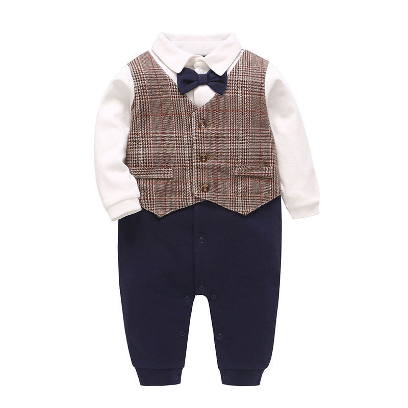 Newborn Clothes Baby Full Moon One Year Old Gentleman Romper - Apple Promo New