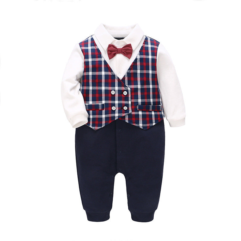 Newborn Clothes Baby Full Moon One Year Old Gentleman Romper - Apple Promo New