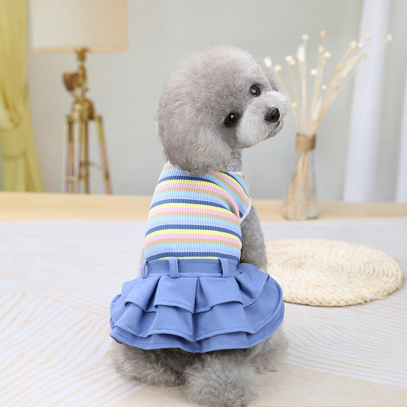 Pet Clothes Dress Cartoon Teddy Schnauzer Pugs Small And Medium-Sized Dogs Color Striped Skirt - Apple Promo New