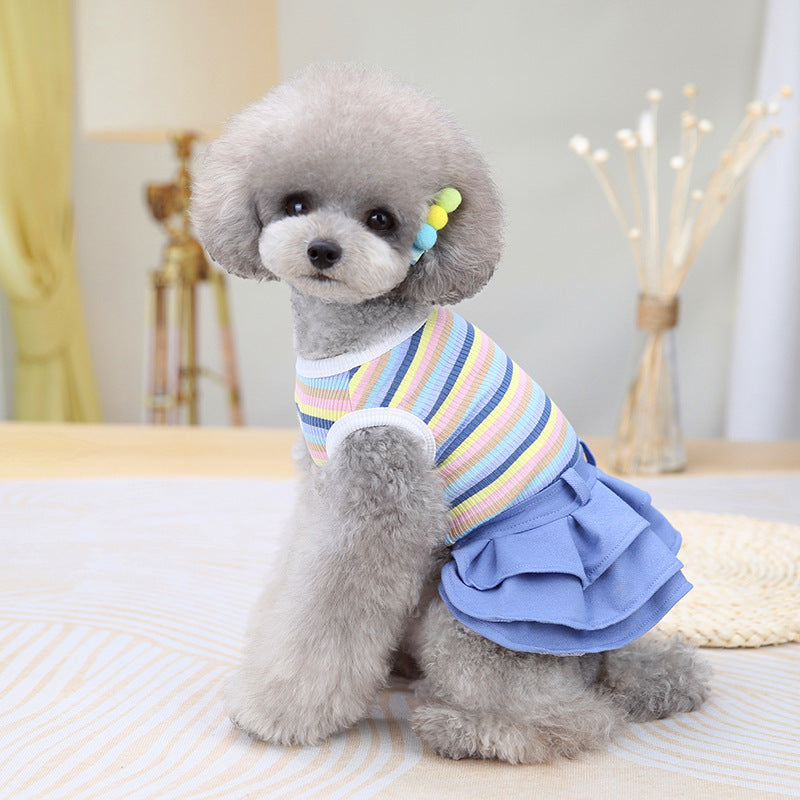 Pet Clothes Dress Cartoon Teddy Schnauzer Pugs Small And Medium-Sized Dogs Color Striped Skirt - Apple Promo New