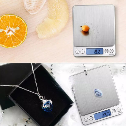 Small Digital Food Scale Ounce OZ and Gram Scale, Kitchen Scale 3000G 0.1G High Precision for Baking, Soap Making, Jewelry, Includes 2 Trays and Batteries, 9 Units, Tare Function, Easy to Store