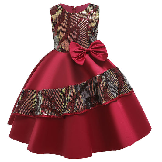 Sleeveless sequined satin children dress - Apple Promo New