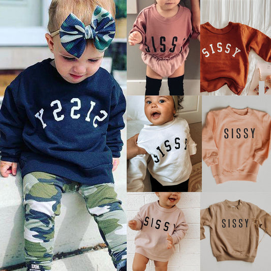 Children Letter Print Pullover Casual Sweatshirt Children - Apple Promo New