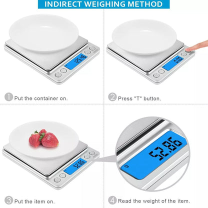 Small Digital Food Scale Ounce OZ and Gram Scale, Kitchen Scale 3000G 0.1G High Precision for Baking, Soap Making, Jewelry, Includes 2 Trays and Batteries, 9 Units, Tare Function, Easy to Store