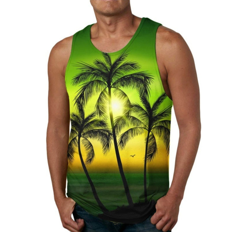 Trendy Men's Clothing Vest Printed Beach Casual Sports Men Vest