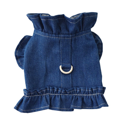 Pets Jeans Dress Apparel Dog Ruffles Vest Pet Harness Denim Dress Puppy Blue Jeans Clothes Cat Dogs Leash Hook Chest Back Dress - Apple Promo New