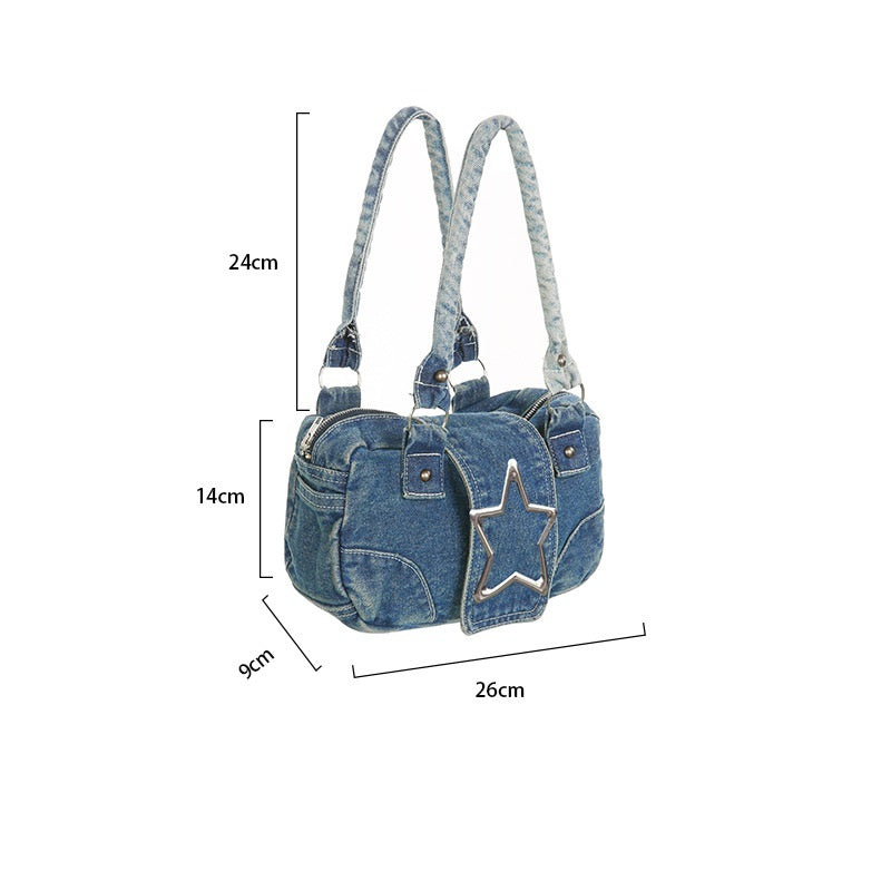 American Stylish Good Texture Retro Denim Handbag For Women