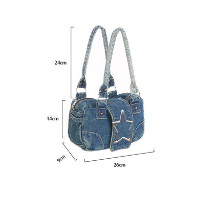 American Stylish Good Texture Retro Denim Handbag For Women