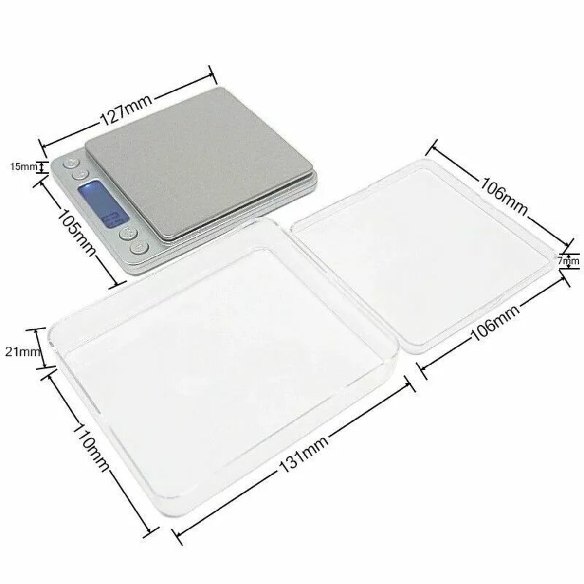 Small Digital Food Scale Ounce OZ and Gram Scale, Kitchen Scale 3000G 0.1G High Precision for Baking, Soap Making, Jewelry, Includes 2 Trays and Batteries, 9 Units, Tare Function, Easy to Store