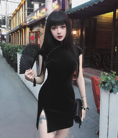 Summer Dress Women Dress Velvet Chinese Cheongsam Retro