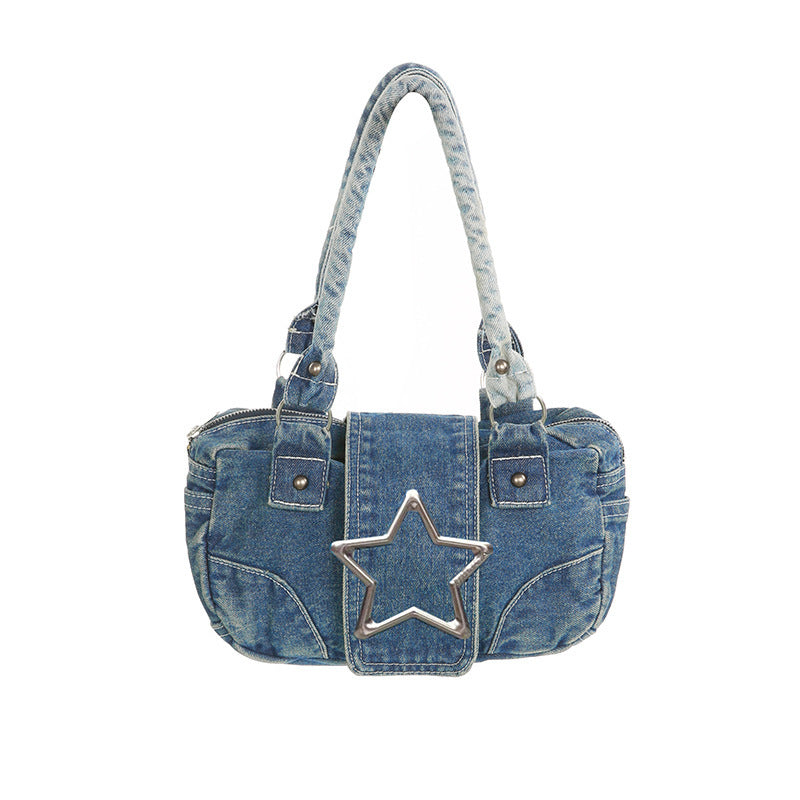 American Stylish Good Texture Retro Denim Handbag For Women