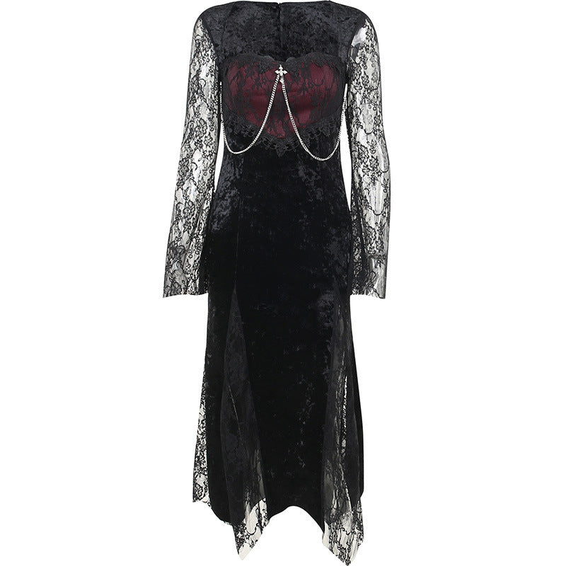 Lace Stitching Cross Dress Women