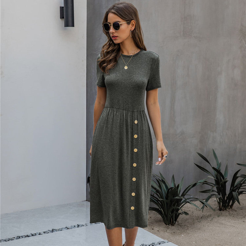 Button casual women knitted dress