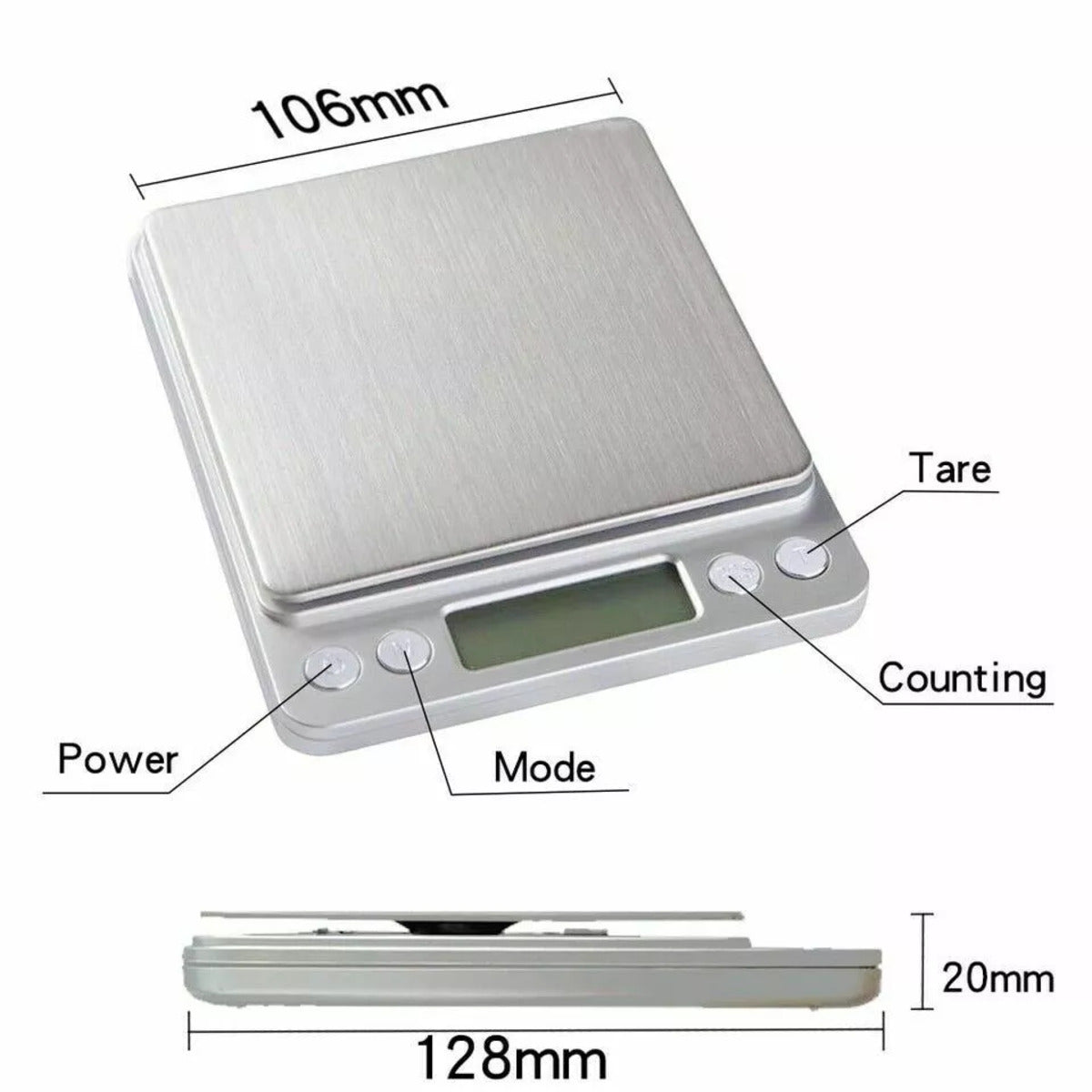 Small Digital Food Scale Ounce OZ and Gram Scale, Kitchen Scale 3000G 0.1G High Precision for Baking, Soap Making, Jewelry, Includes 2 Trays and Batteries, 9 Units, Tare Function, Easy to Store