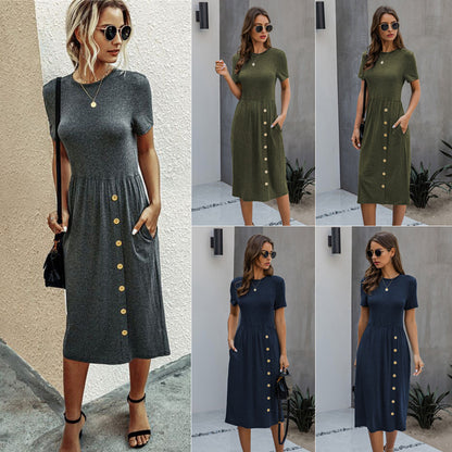 Button casual women knitted dress