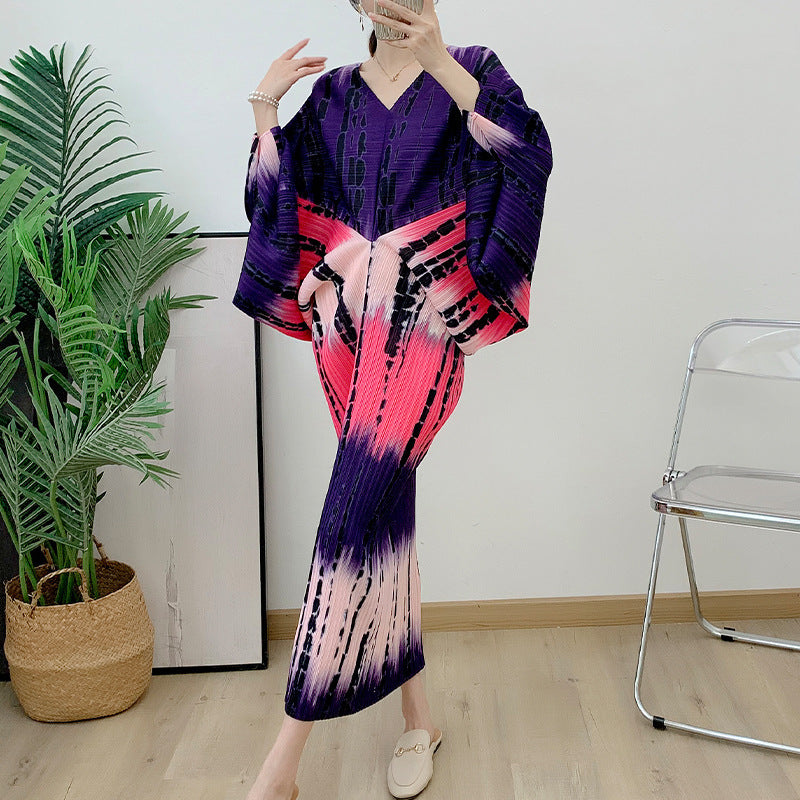 Pleated Batwing Sleeve Dress Women