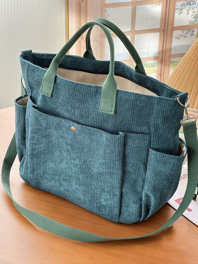 Thick Corduroy Shoulder Bags Simple All-match Commute Totes Student Leisure Artistic Portable Messenger Bag - Apple Promo New