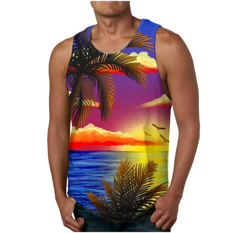 Trendy Men's Clothing Vest Printed Beach Casual Sports Men Vest