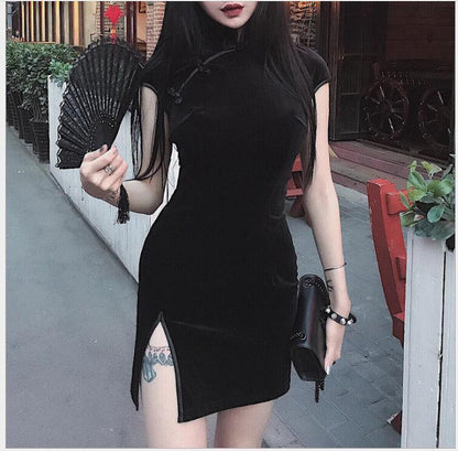 Summer Dress Women Dress Velvet Chinese Cheongsam Retro