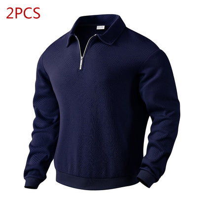 Lapel Jacquard Half-zipper Sweatshirt Fashion Solid Color Long-sleeved Tops For Men Clothing