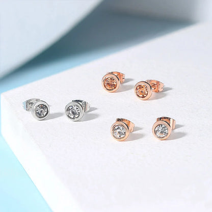 Classic Modern Cubic Zirconia Stud Earrings For Women Simple Rose Gold Color Women's Earing Accessories Fashion Jewelry E270 - Apple Promo New