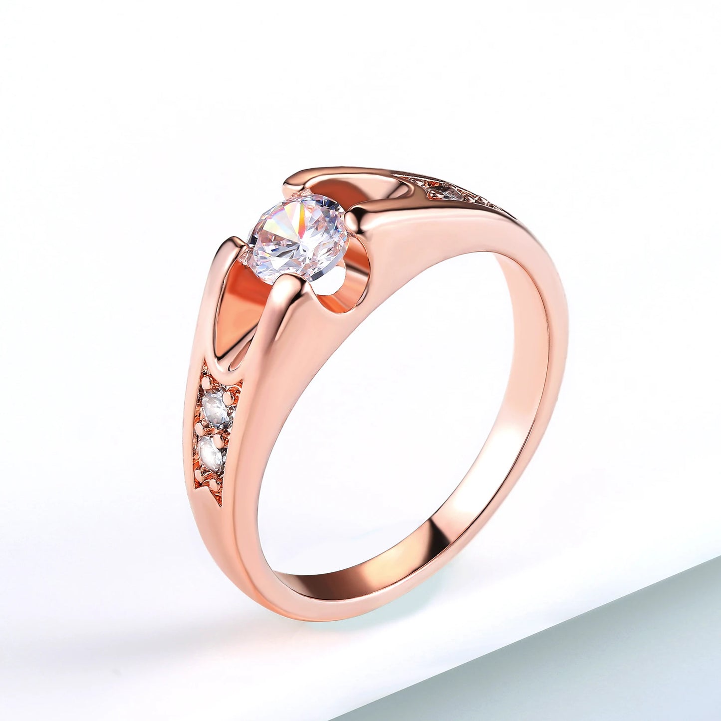 Double Fair 0.5 Carat Cubic Zircon Wedding Rings For Women Rose Gold Color Engagement Dating Cupple Ring Trend Jewelry R249 - Apple Promo New