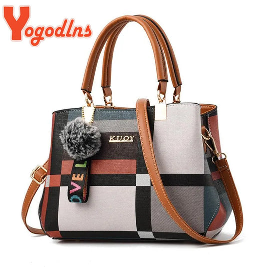 Yogodlns New Luxury Handbag Women Stitching Wild Messenger Bags Designer Brand Plaid Shoulder Bag Female Ladies Totes - Apple Promo New