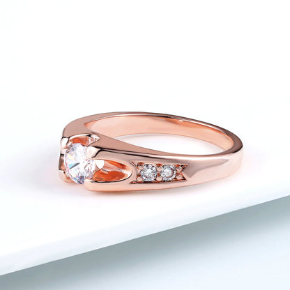 Double Fair 0.5 Carat Cubic Zircon Wedding Rings For Women Rose Gold Color Engagement Dating Cupple Ring Trend Jewelry R249 - Apple Promo New