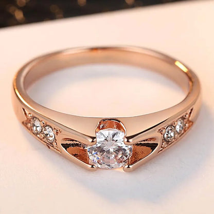 Double Fair 0.5 Carat Cubic Zircon Wedding Rings For Women Rose Gold Color Engagement Dating Cupple Ring Trend Jewelry R249 - Apple Promo New