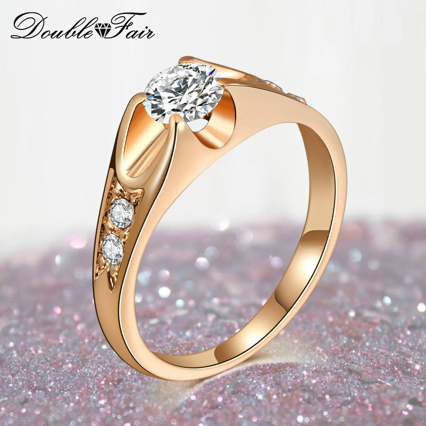 Double Fair 0.5 Carat Cubic Zircon Wedding Rings For Women Rose Gold Color Engagement Dating Cupple Ring Trend Jewelry R249 - Apple Promo New