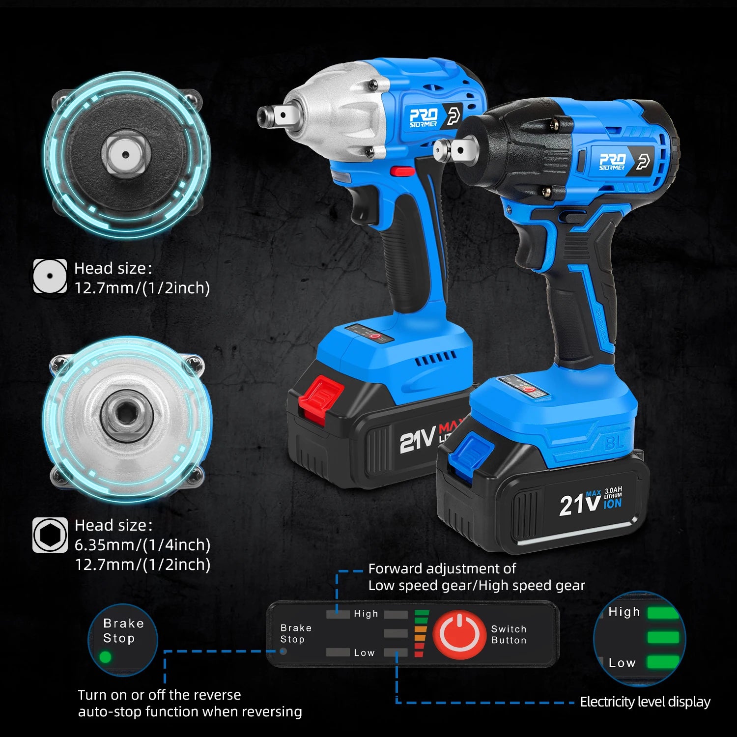 Impact Wrench 21V Electric Cordless Torque Wrench Brushless Socket Li-ion Battery Household Repair Power Tool PROSTORMER - Apple Promo New