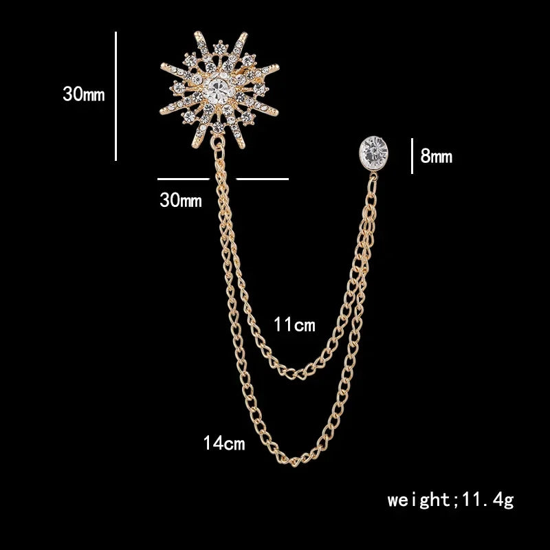 Korean High-end Rhinestone Star Brooch Crystal Tassel Chain Corsage Suit Coat Badge Lapel Pin for Men Women Clothing Accessories