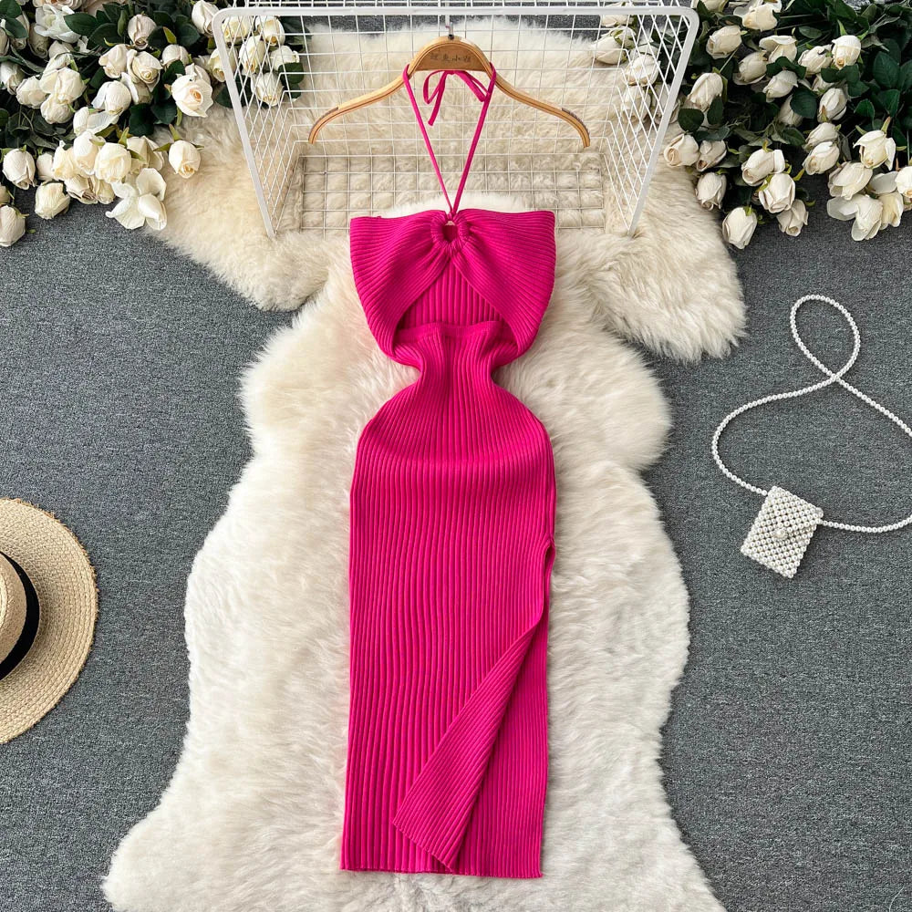 YuooMuoo Chic Fashion Sexy Package Hips Split Knitted Summer Dress Women Slim Elastic Bodycon Party Dress Streetwear Outfits - Apple Promo New