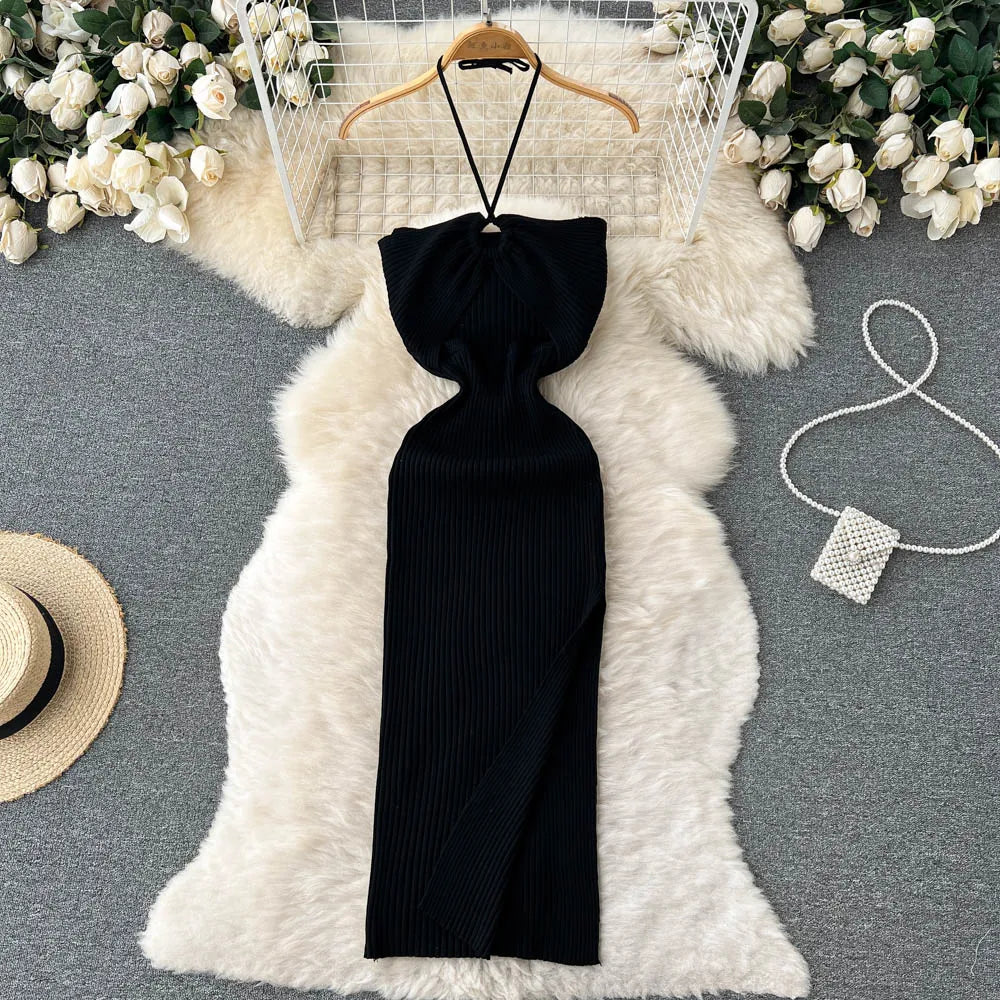 YuooMuoo Chic Fashion Sexy Package Hips Split Knitted Summer Dress Women Slim Elastic Bodycon Party Dress Streetwear Outfits - Apple Promo New