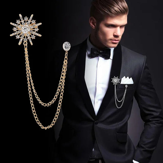 Korean High-end Rhinestone Star Brooch Crystal Tassel Chain Corsage Suit Coat Badge Lapel Pin for Men Women Clothing Accessories - Apple Promo New