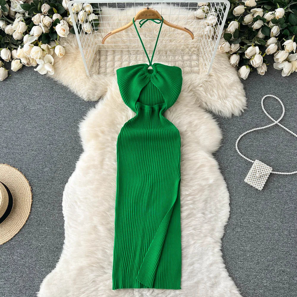 YuooMuoo Chic Fashion Sexy Package Hips Split Knitted Summer Dress Women Slim Elastic Bodycon Party Dress Streetwear Outfits - Apple Promo New