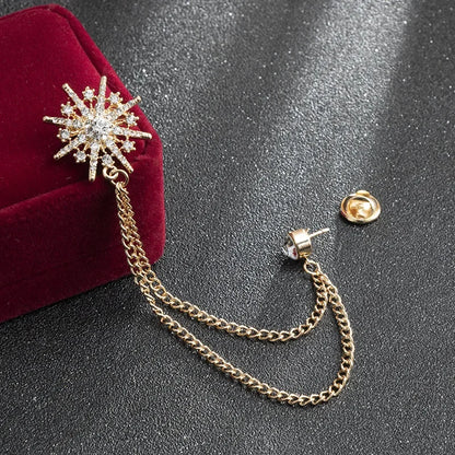 Korean High-end Rhinestone Star Brooch Crystal Tassel Chain Corsage Suit Coat Badge Lapel Pin for Men Women Clothing Accessories