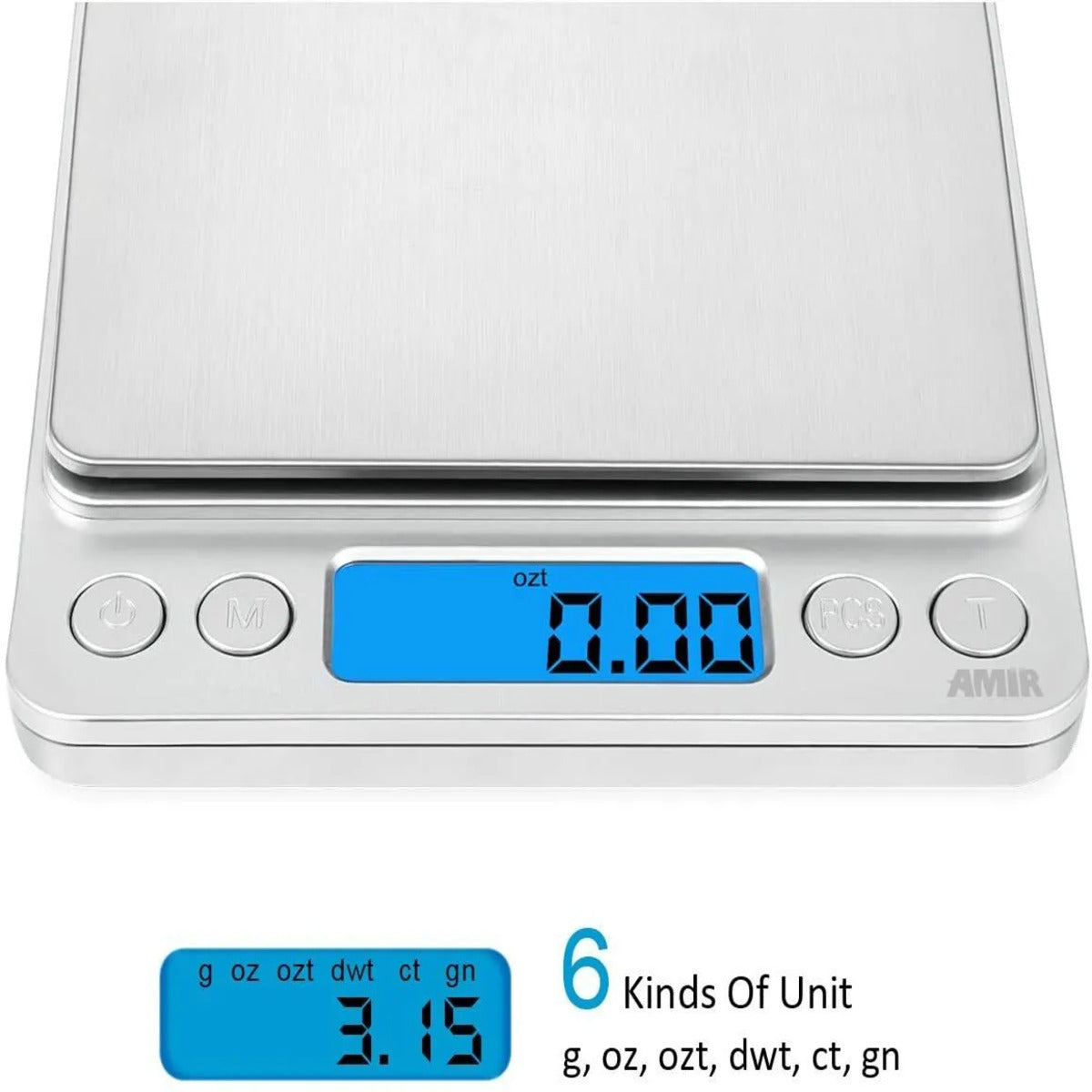 Small Digital Food Scale Ounce OZ and Gram Scale, Kitchen Scale 3000G 0.1G High Precision for Baking, Soap Making, Jewelry, Includes 2 Trays and Batteries, 9 Units, Tare Function, Easy to Store