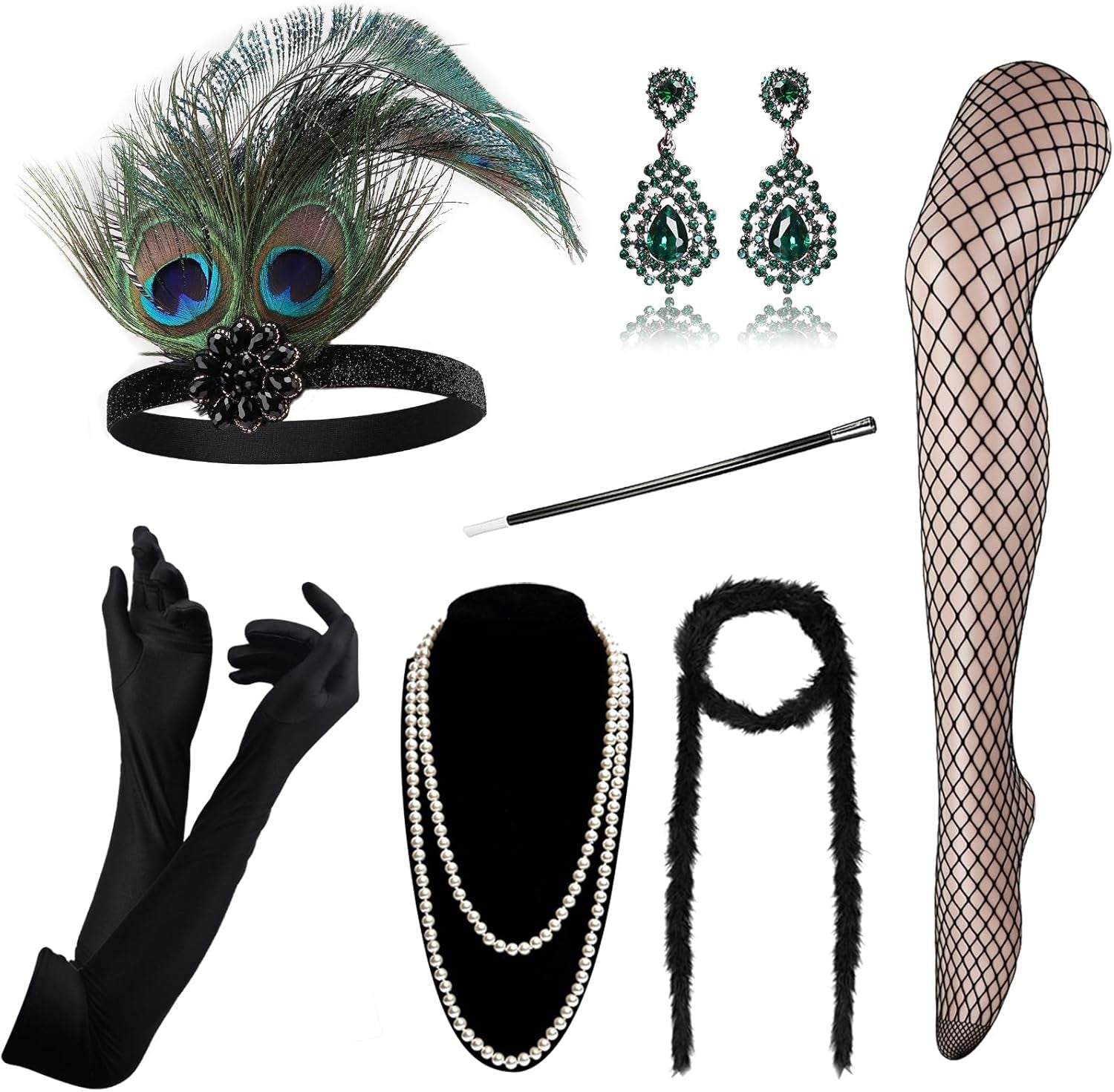 1920S Great Gatsby Accessories for Women Flapper Headpiece Headband Gloves Costume Harlem Nights Accessories Set