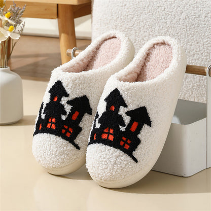 Halloween Spider Witch-hat Slippers Home Indoor Non-slip Floor Bedroom Slippers Winter Warm House Shoes For Women Men