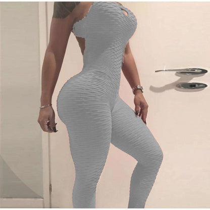 Sexy Women Cross Backless Fitness Romper Playsuit Mesh Female High Waisted Jumpsuit Combinaison Femme Hollow Out Bodysuit