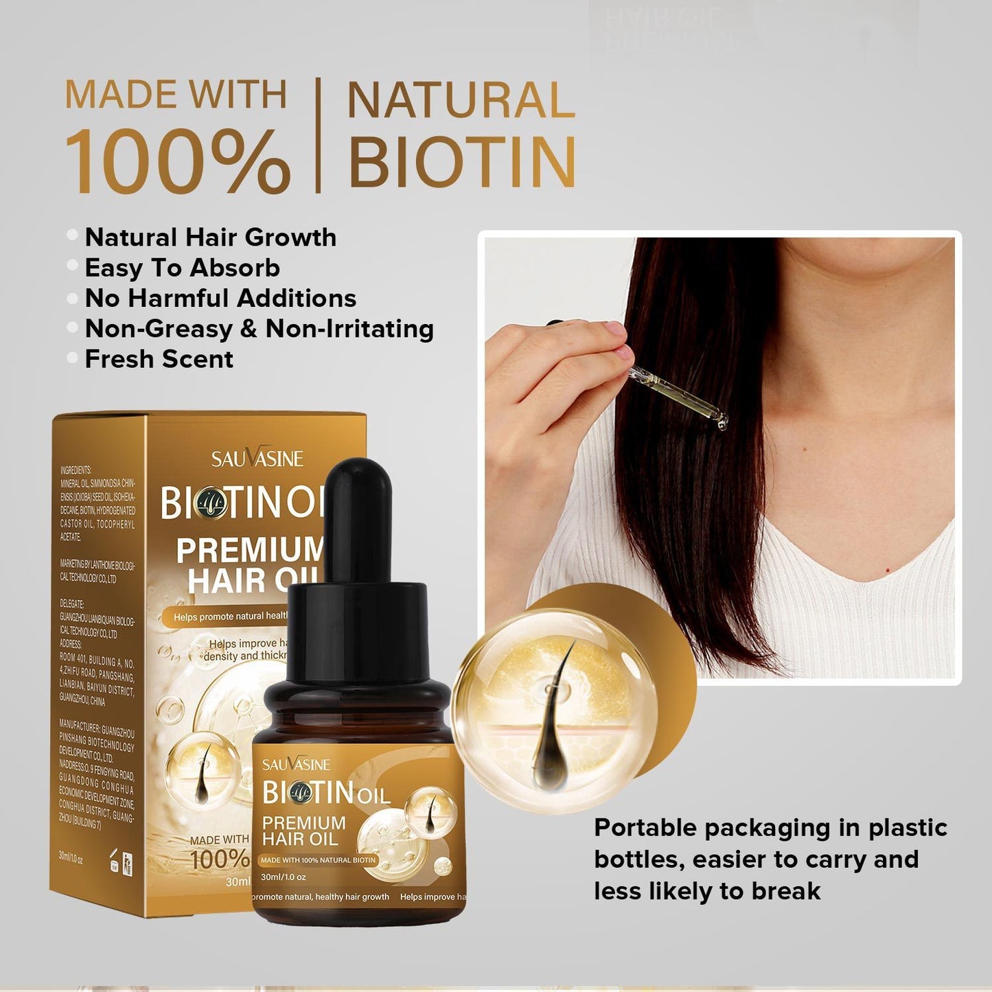 Biotin Hair Oil 30ml Moisturizing Repair - Apple Promo New