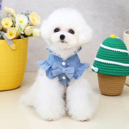 Pets Jeans Dress Apparel Dog Ruffles Vest Pet Harness Denim Dress Puppy Blue Jeans Clothes Cat Dogs Leash Hook Chest Back Dress - Apple Promo New