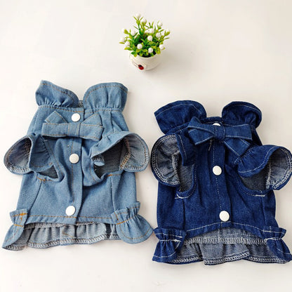 Pets Jeans Dress Apparel Dog Ruffles Vest Pet Harness Denim Dress Puppy Blue Jeans Clothes Cat Dogs Leash Hook Chest Back Dress - Apple Promo New